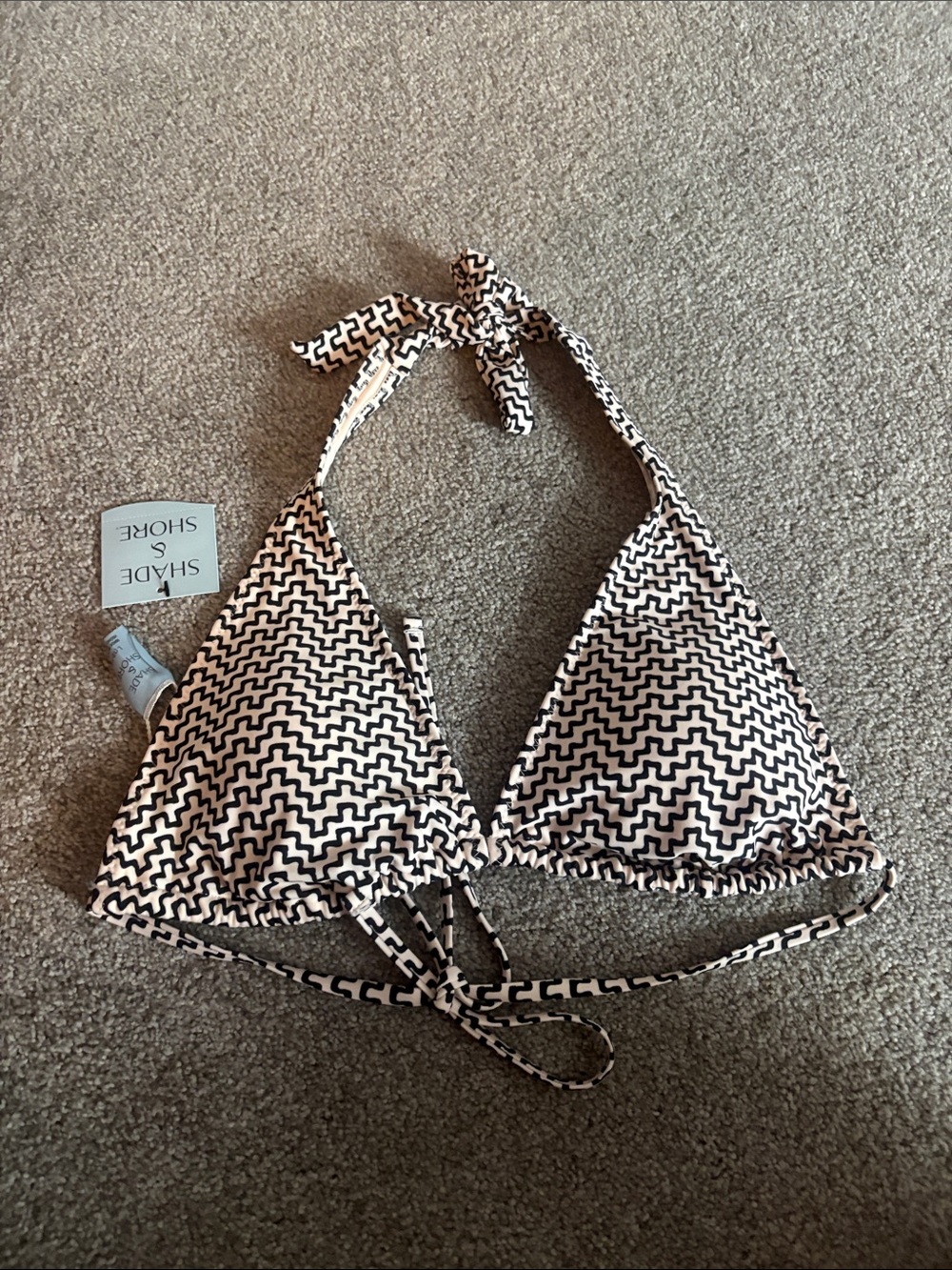 Shade & Shore Black and Cream Zigzag Triangle Swim Top
